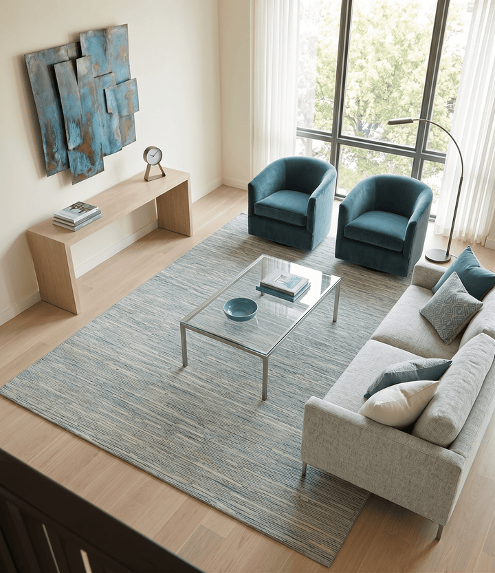 Beige and Teal Modern stripes Design Hand Tufted Multi Size wool area rug - The Rug Decor