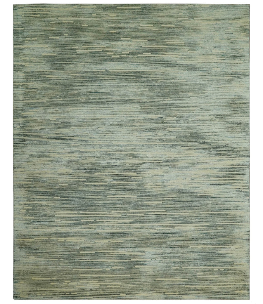 Beige and Teal Modern stripes Design Hand Tufted Multi Size wool area rug - The Rug Decor