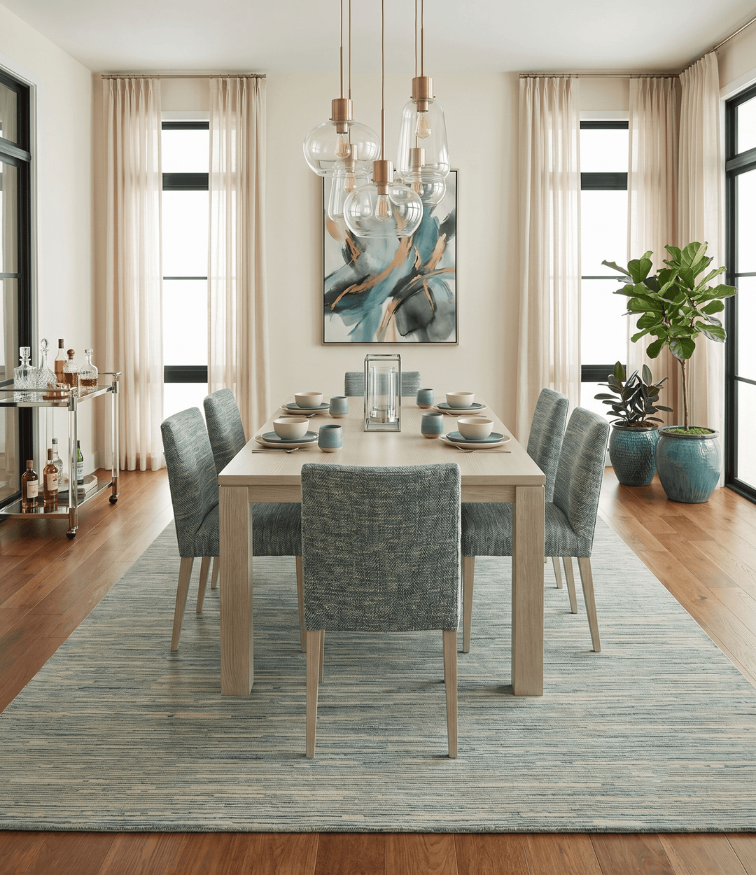 Beige and Teal Modern stripes Design Hand Tufted Multi Size wool area rug - The Rug Decor