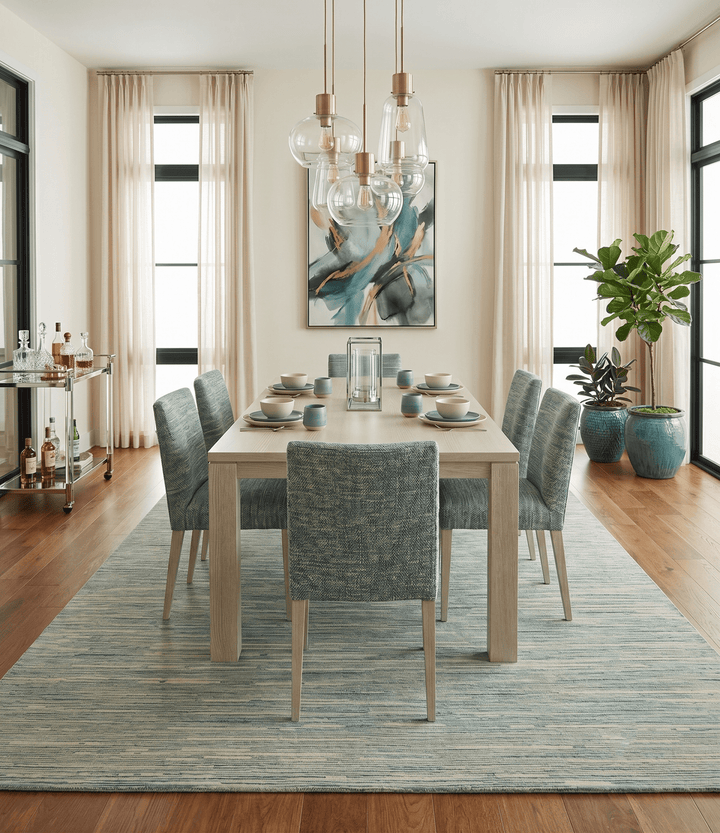 Beige and Teal Modern stripes Design Hand Tufted Multi Size wool area rug - The Rug Decor