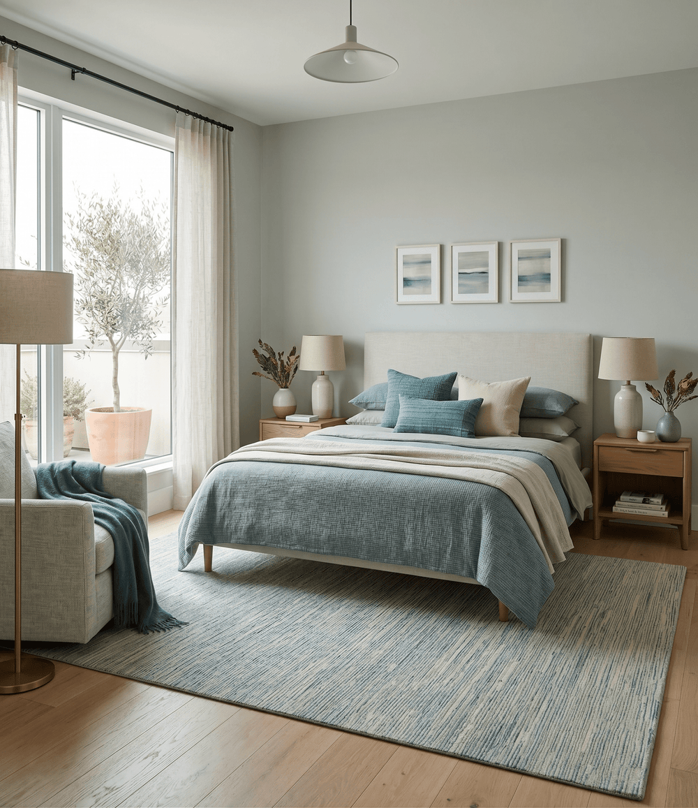 Beige and Teal Modern stripes Design Hand Tufted Multi Size wool area rug - The Rug Decor