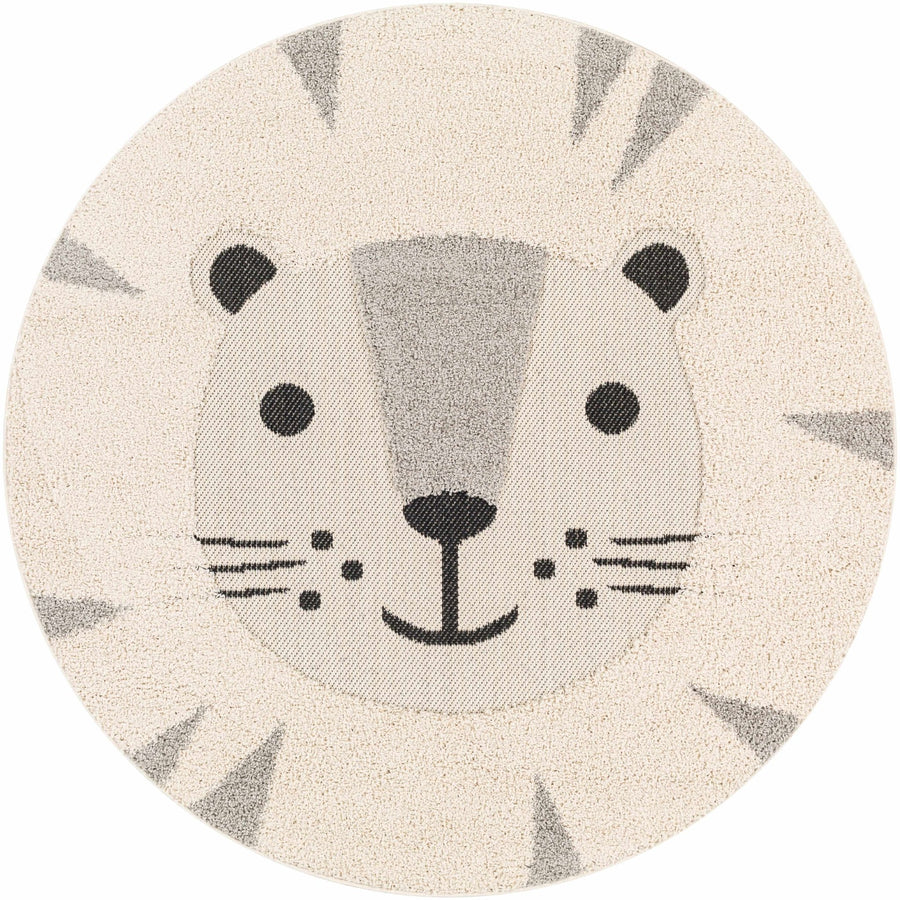 Beige, Black and Gray Kids Lion high low Texture Round Area Rug - The Rug Decor