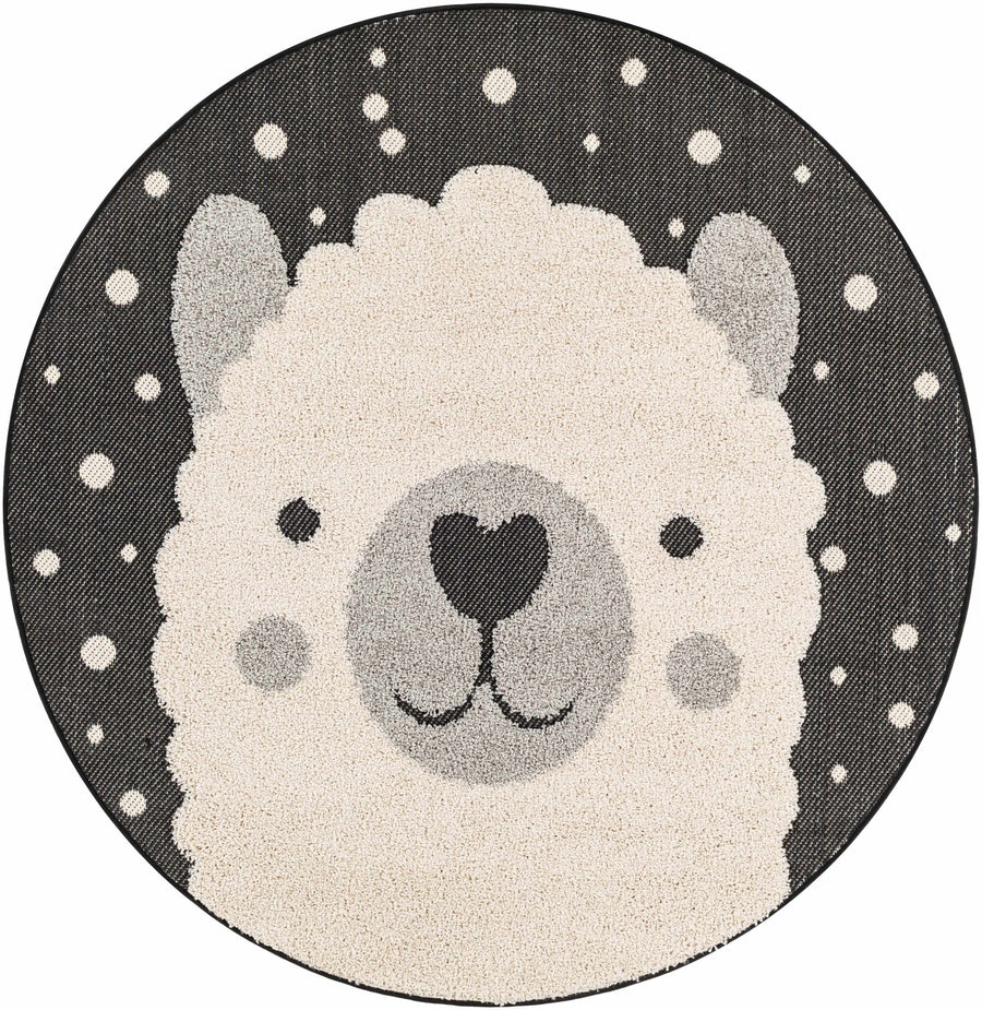 Beige, Black and Gray Kids Llama high low Texture Round Outdoor safe Area Rug - The Rug Decor