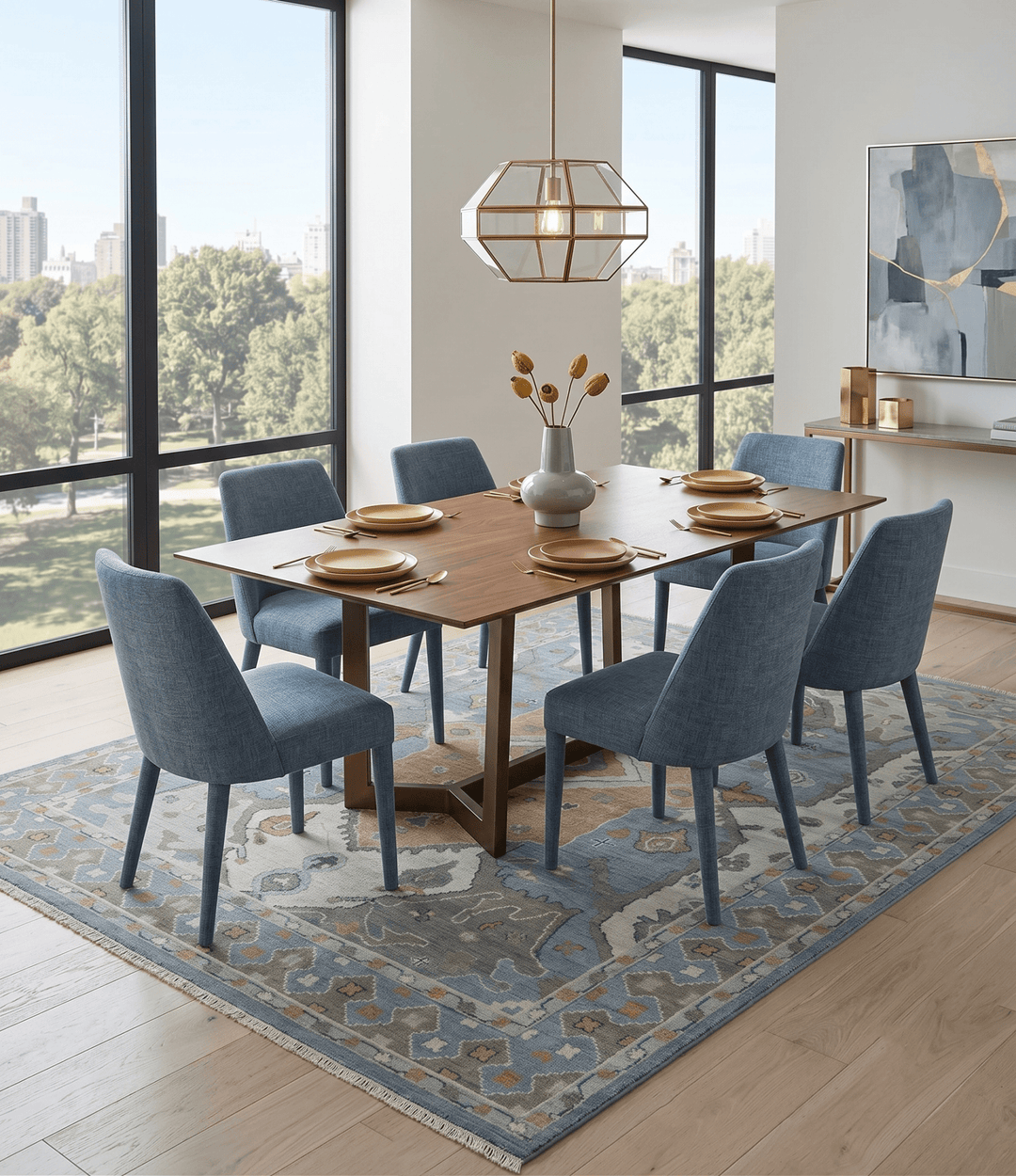 Beige, Blue and Ivory Hand Knotted Traditional Wool Area Rug - The Rug Decor