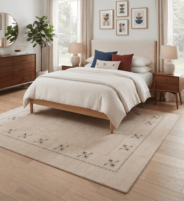 Beige Border Design Hand Loomed Wool Area Rug - The Rug Decor