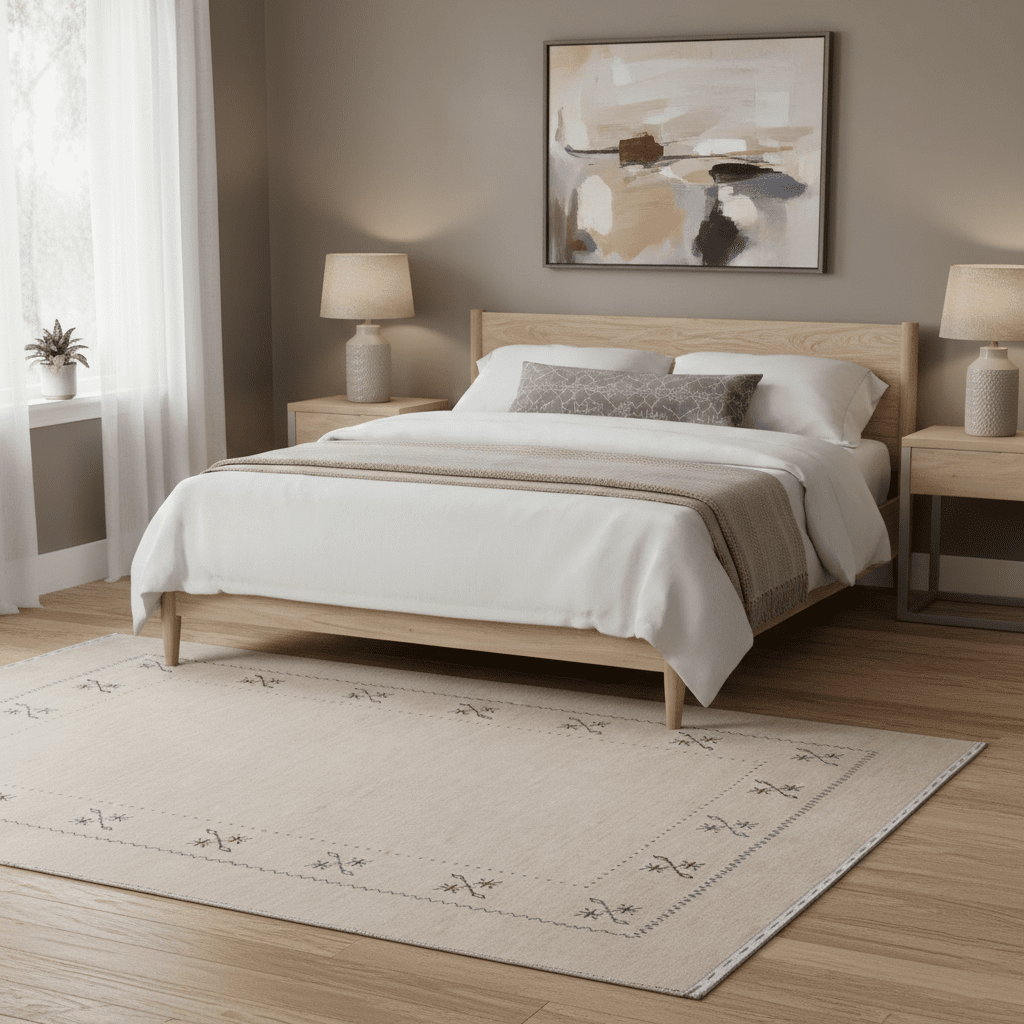 Beige Border Design Hand Loomed Wool Area Rug - The Rug Decor