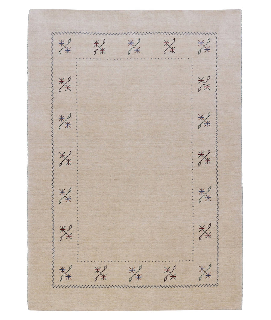 Beige Border Design Hand Loomed Wool Area Rug - The Rug Decor