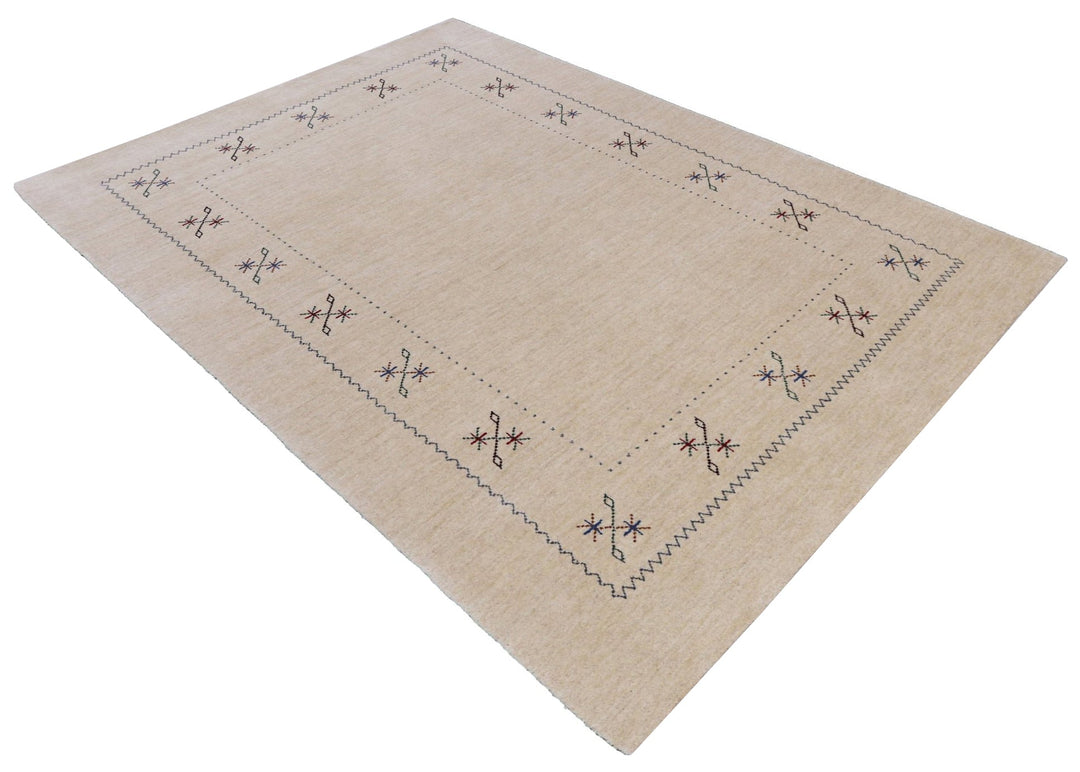 Beige Border Design Hand Loomed Wool Area Rug - The Rug Decor