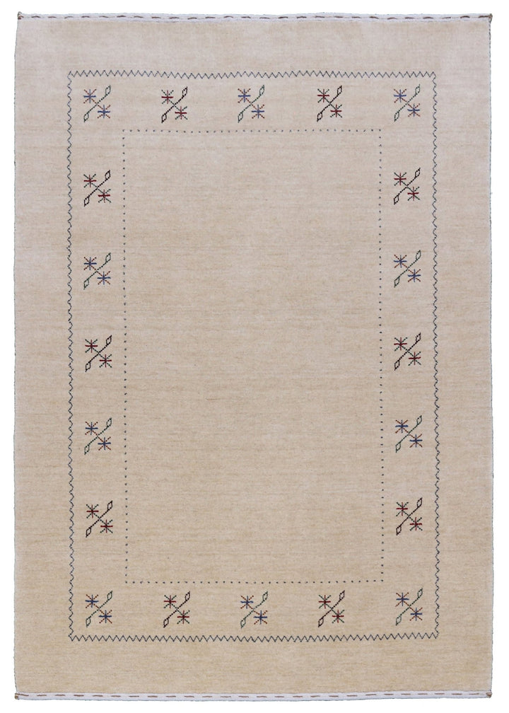 Beige Border Design Hand Loomed Wool Area Rug - The Rug Decor