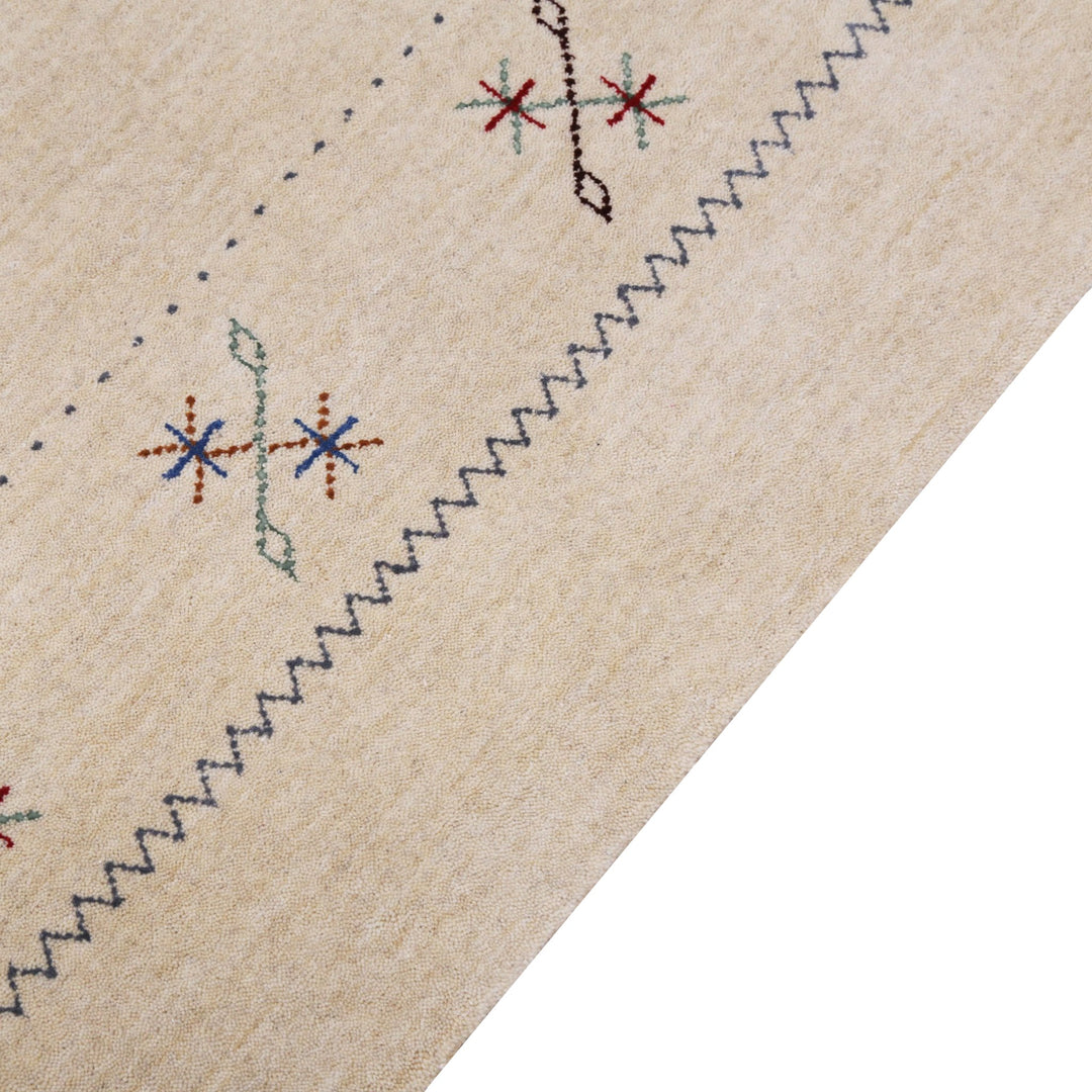 Beige Border Design Hand Loomed Wool Area Rug - The Rug Decor