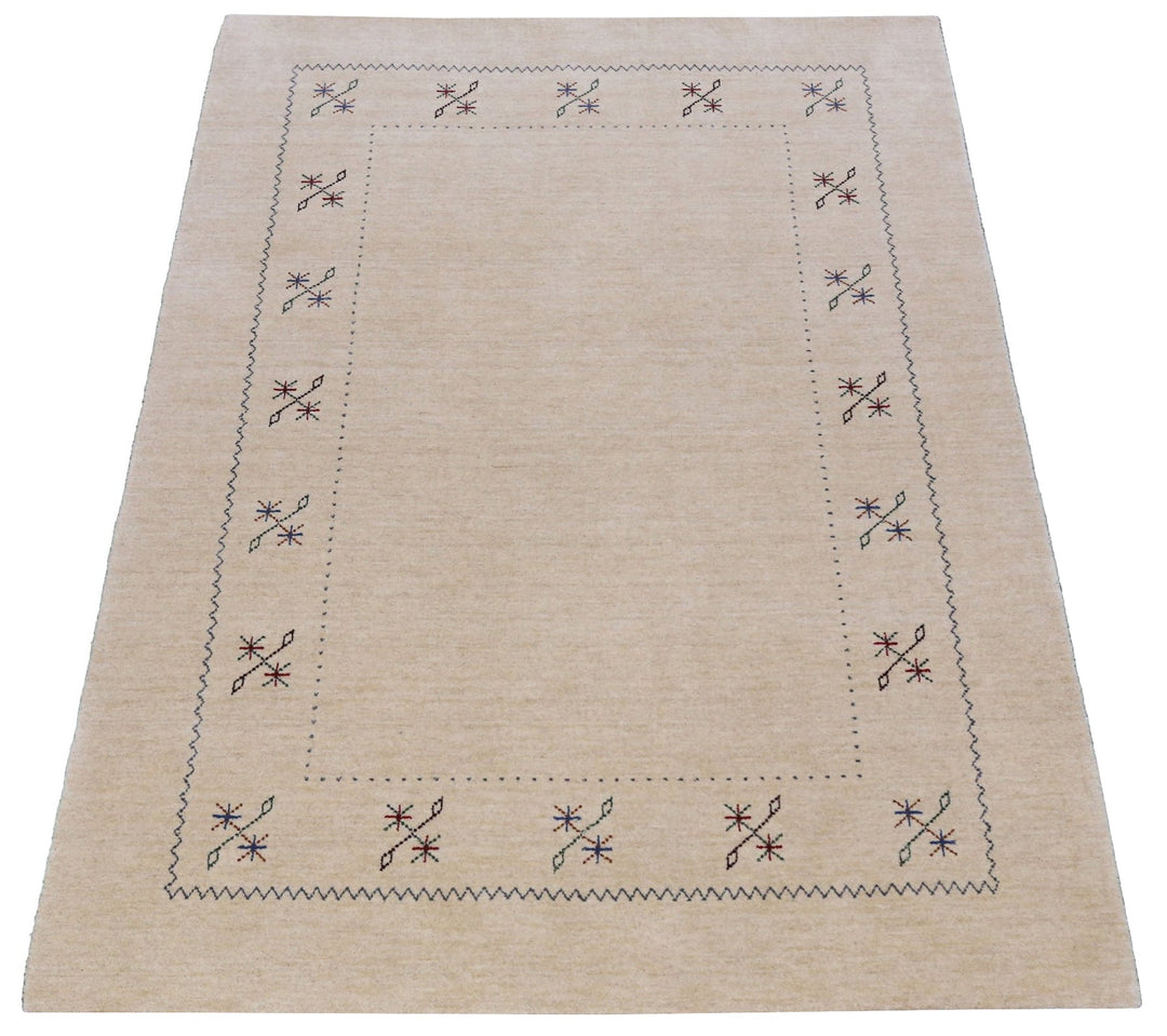 Beige Border Design Hand Loomed Wool Area Rug - The Rug Decor