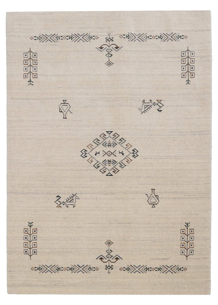 Beige Center Medallion Design Hand Loomed Wool Area Rug - The Rug Decor