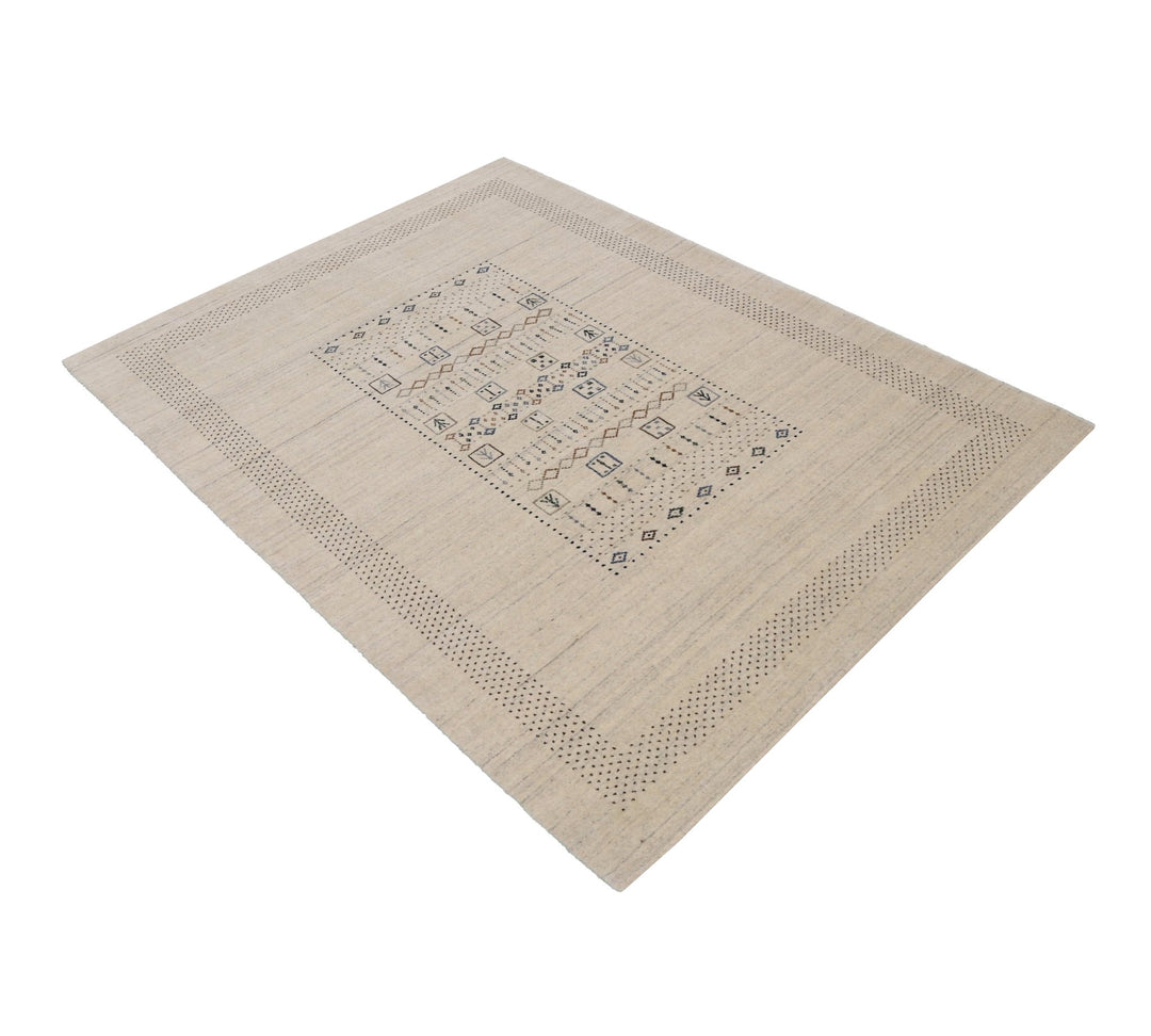 Beige Center Pattern Design Hand Loomed Wool Area Rug - The Rug Decor