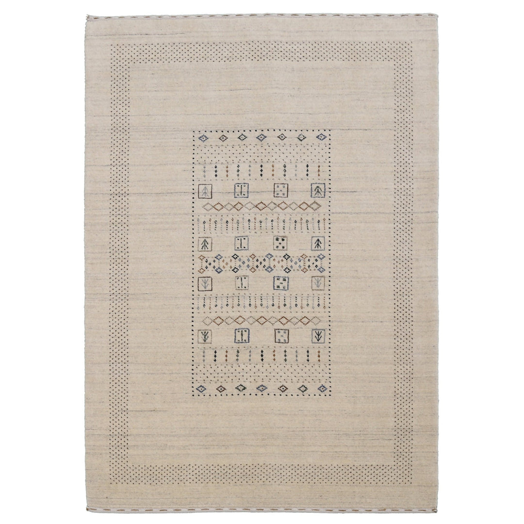 Beige Center Pattern Design Hand Loomed Wool Area Rug - The Rug Decor