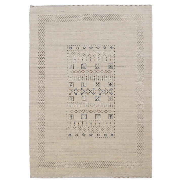 Beige Center Pattern Design Hand Loomed Wool Area Rug - The Rug Decor