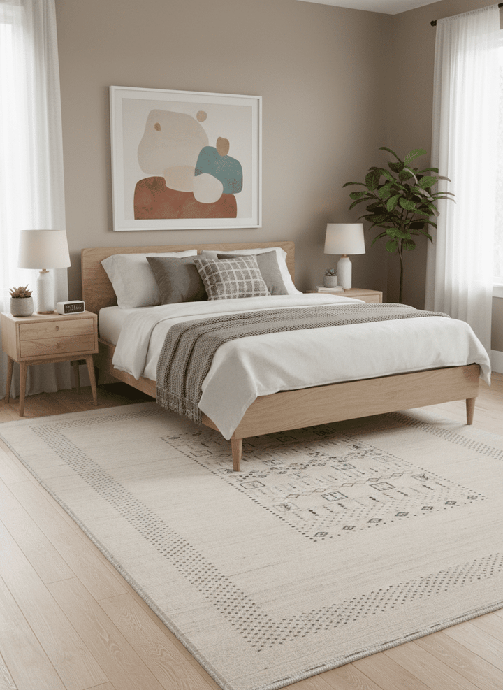 Beige Center Pattern Design Hand Loomed Wool Area Rug - The Rug Decor