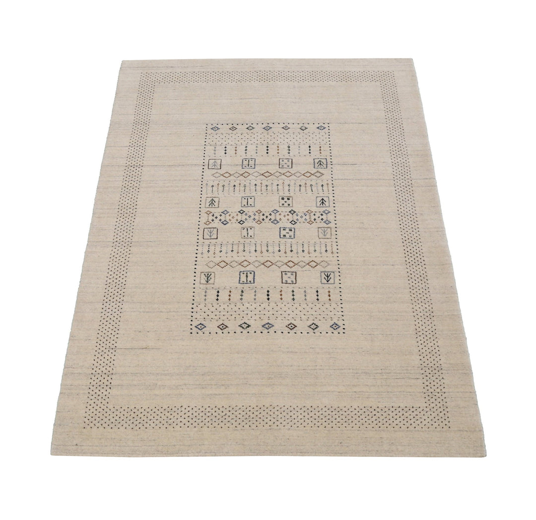 Beige Center Pattern Design Hand Loomed Wool Area Rug - The Rug Decor