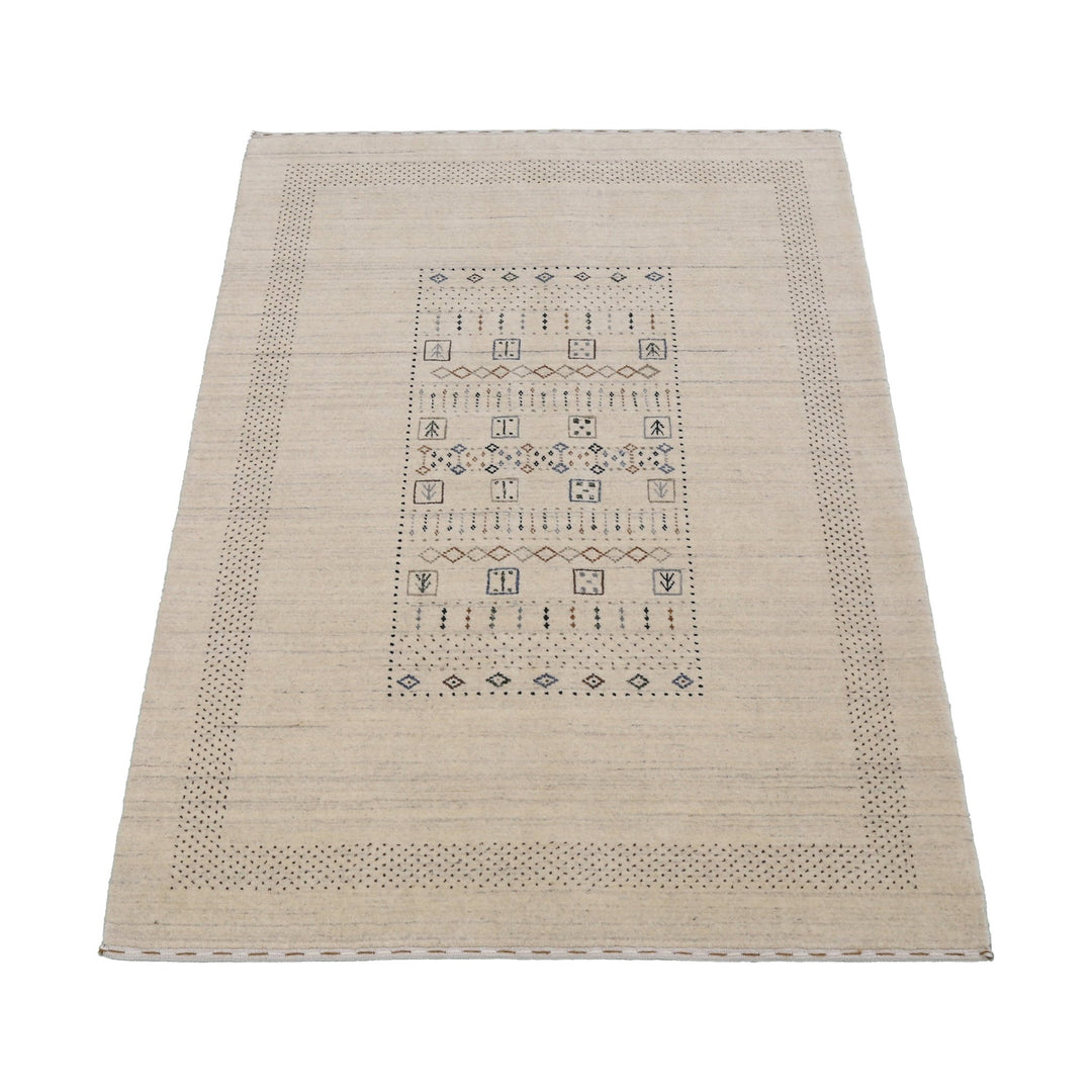 Beige Center Pattern Design Hand Loomed Wool Area Rug - The Rug Decor