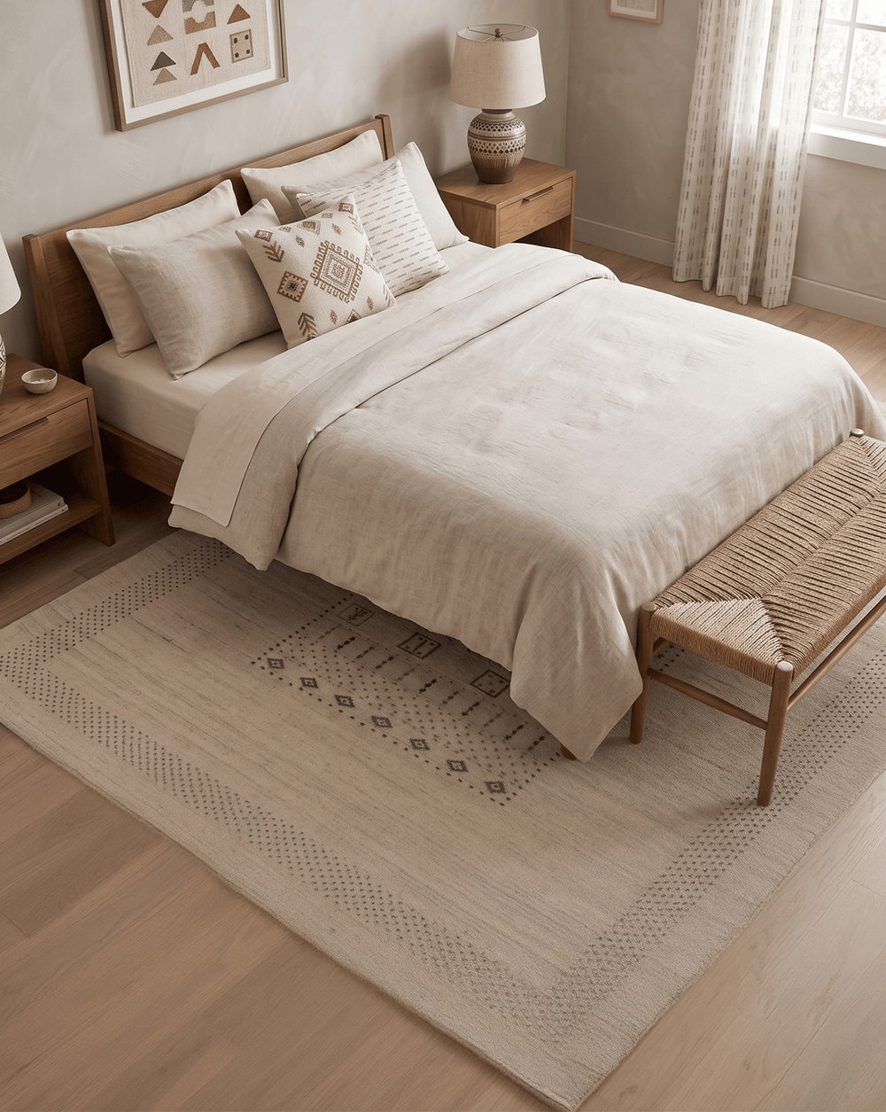Beige Center Pattern Design Hand Loomed Wool Area Rug - The Rug Decor