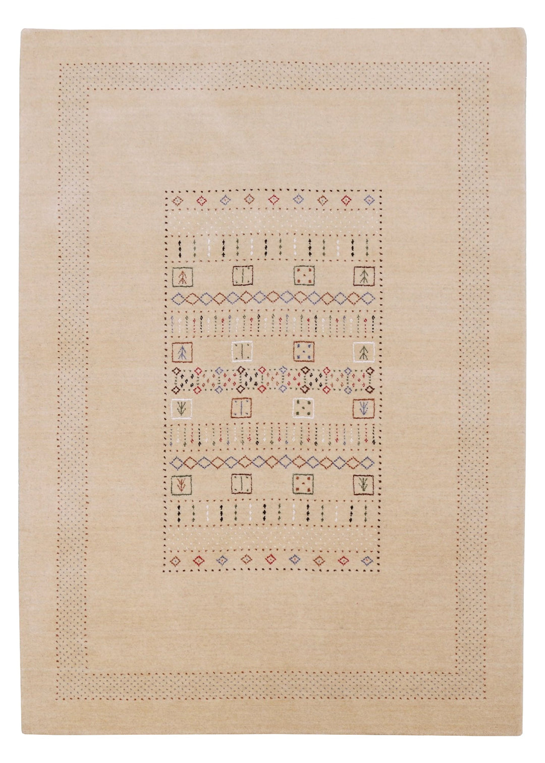 Beige Center Pattern Hand Loomed Wool Area Rug - The Rug Decor