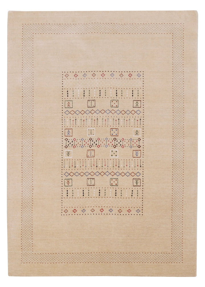 Beige Center Pattern Hand Loomed Wool Area Rug - The Rug Decor