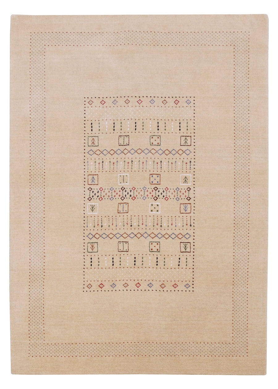 Beige Center Pattern Hand Loomed Wool Area Rug - The Rug Decor