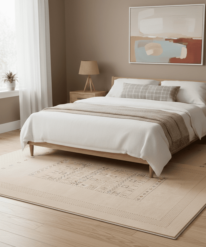 Beige Center Pattern Hand Loomed Wool Area Rug - The Rug Decor