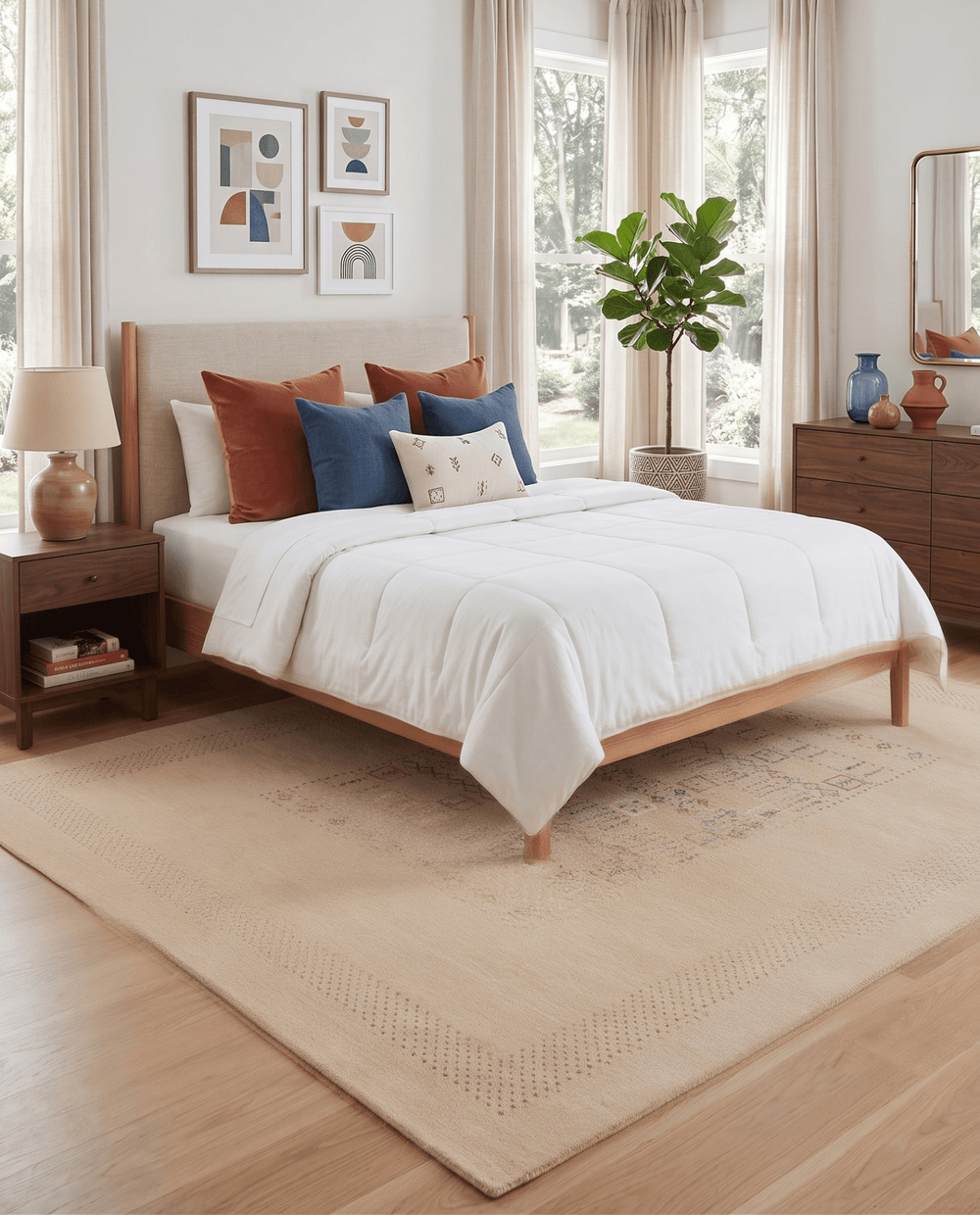 Beige Center Pattern Hand Loomed Wool Area Rug - The Rug Decor