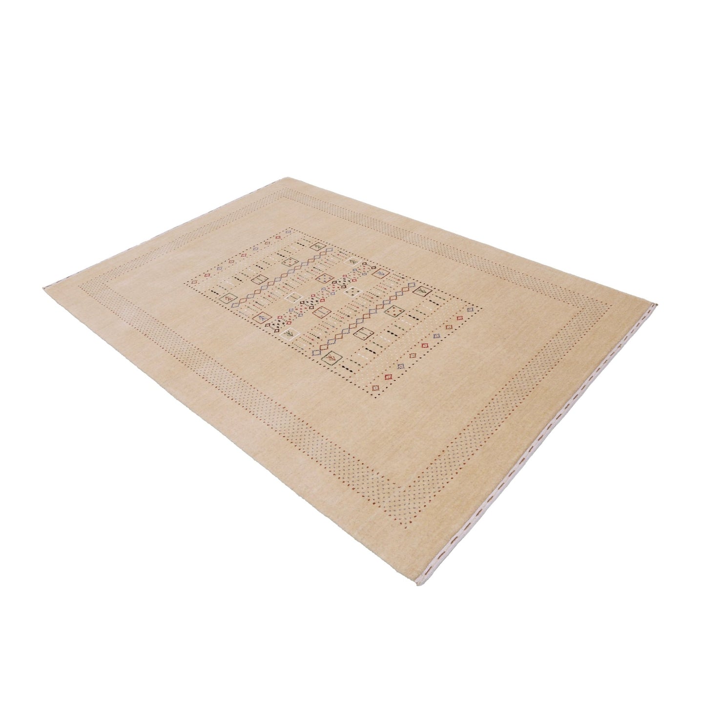 Beige Center Pattern Hand Loomed Wool Area Rug - The Rug Decor