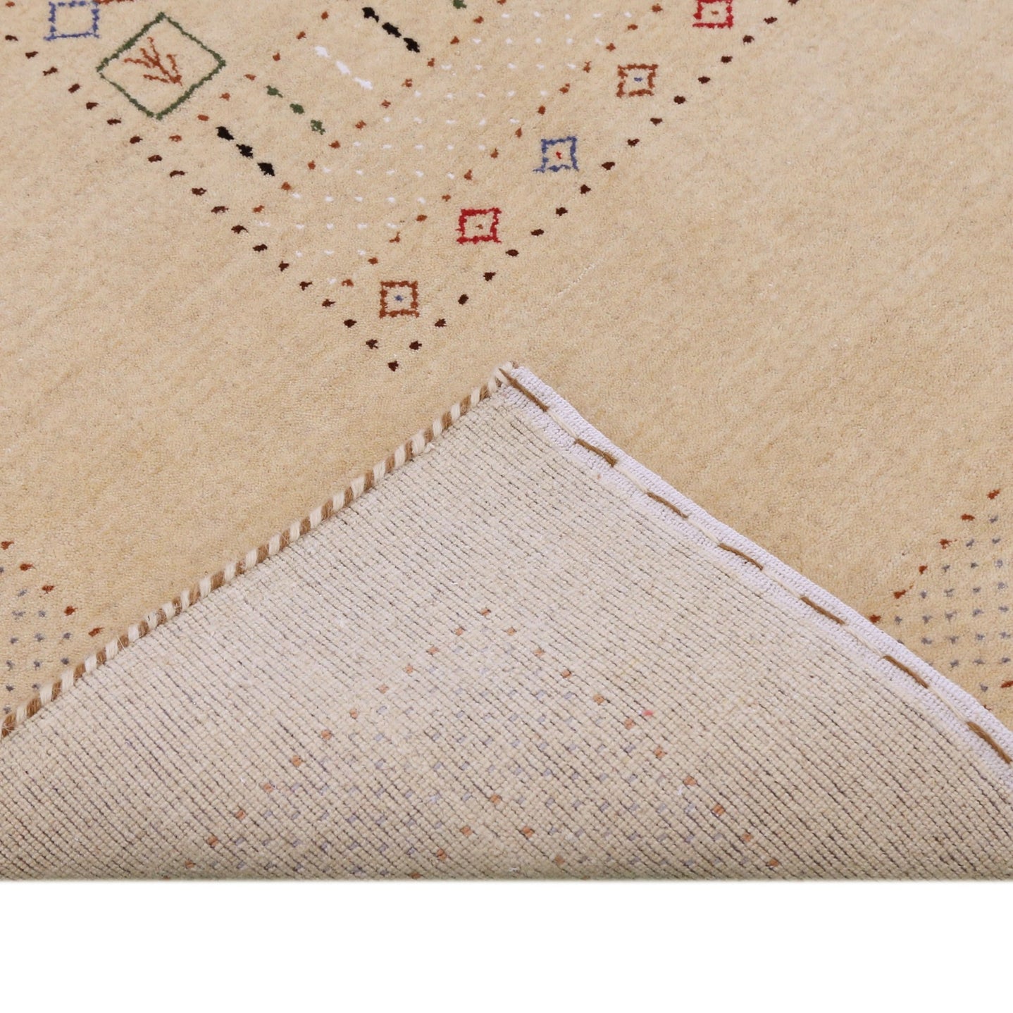 Beige Center Pattern Hand Loomed Wool Area Rug - The Rug Decor