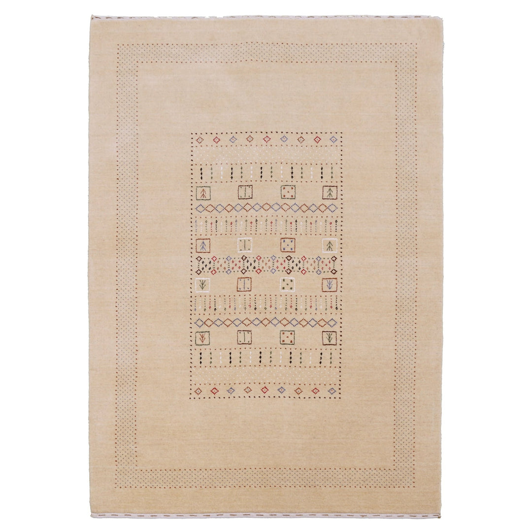 Beige Center Pattern Hand Loomed Wool Area Rug - The Rug Decor