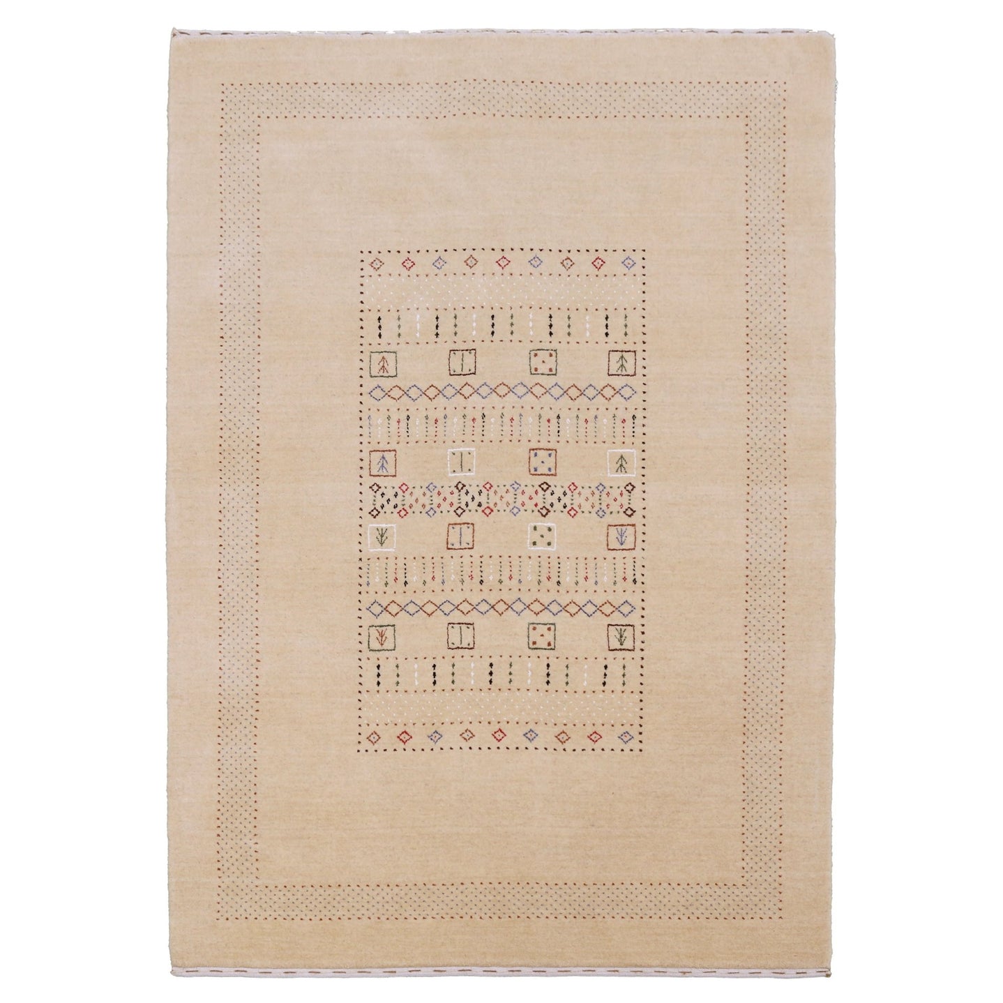 Beige Center Pattern Hand Loomed Wool Area Rug - The Rug Decor