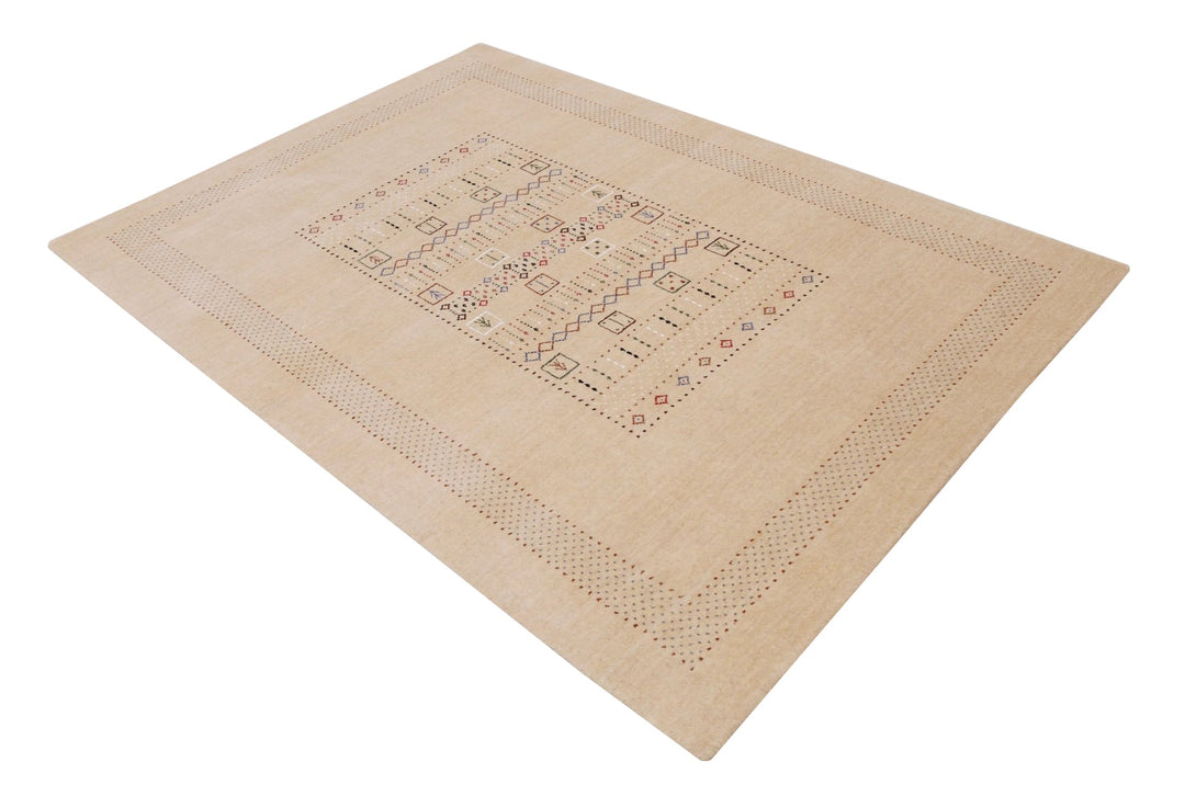 Beige Center Pattern Hand Loomed Wool Area Rug - The Rug Decor