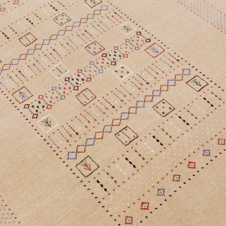 Beige Center Pattern Hand Loomed Wool Area Rug - The Rug Decor