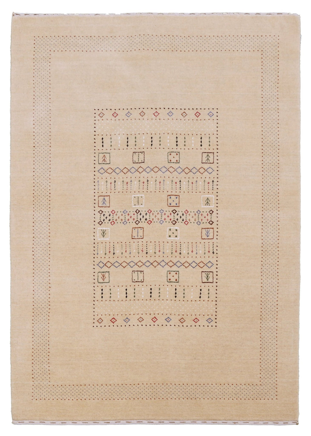 Beige Center Pattern Hand Loomed Wool Area Rug - The Rug Decor