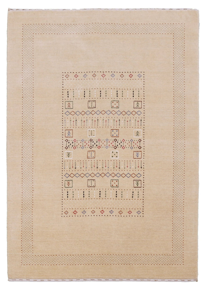 Beige Center Pattern Hand Loomed Wool Area Rug - The Rug Decor