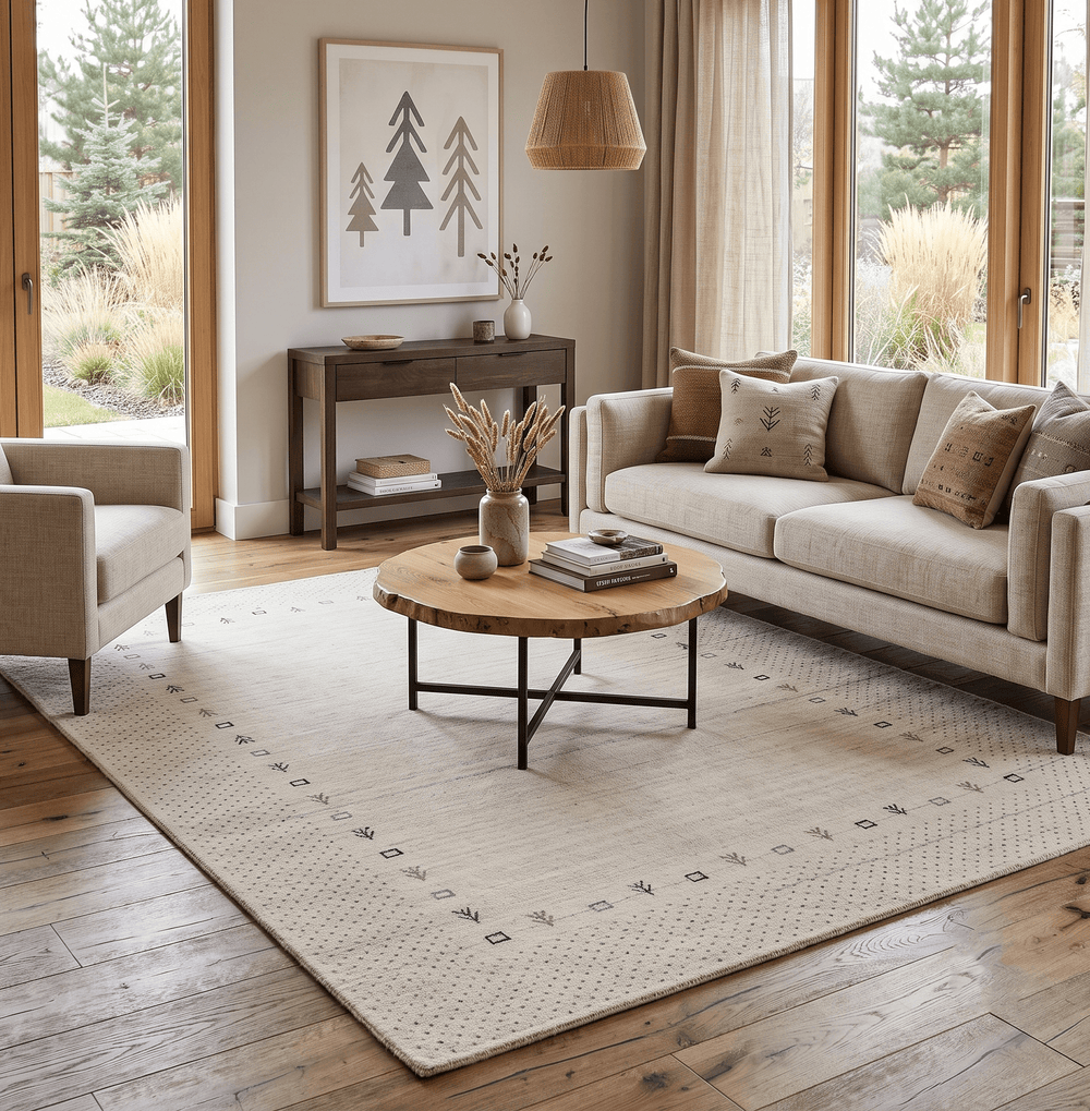 Beige Contemporary Gabbeh Border Design Hand Loomed Wool Rug - The Rug Decor