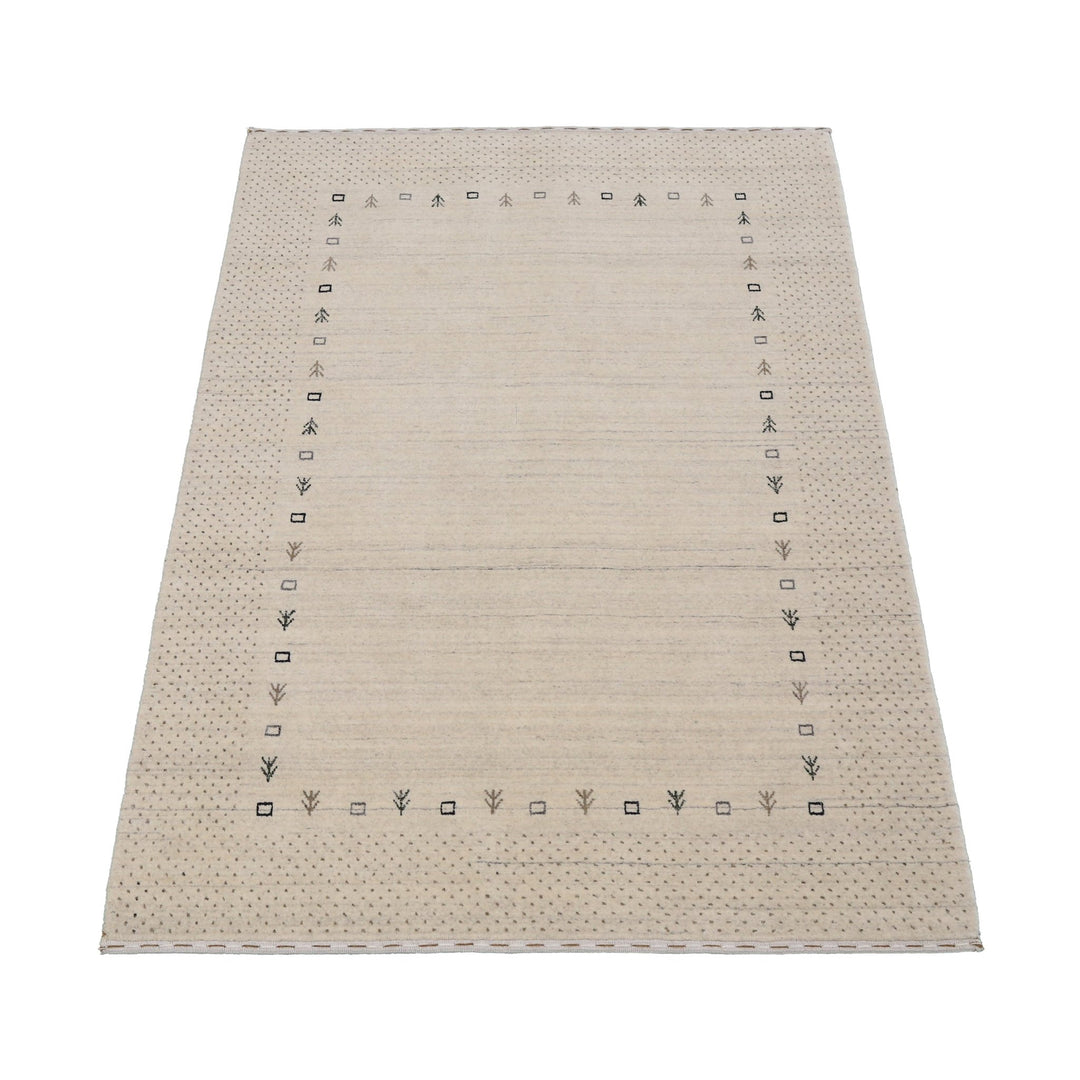 Beige Contemporary Gabbeh Border Design Hand Loomed Wool Rug - The Rug Decor