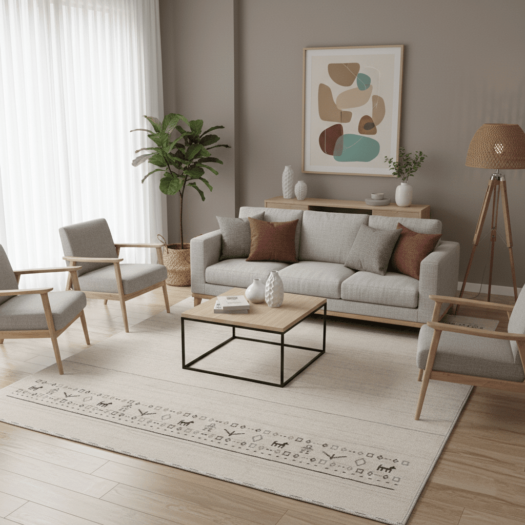 Beige Contemporary Pattern Hand Loomed Wool Area Rug - The Rug Decor