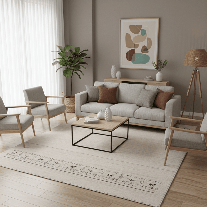 Beige Contemporary Pattern Hand Loomed Wool Area Rug - The Rug Decor