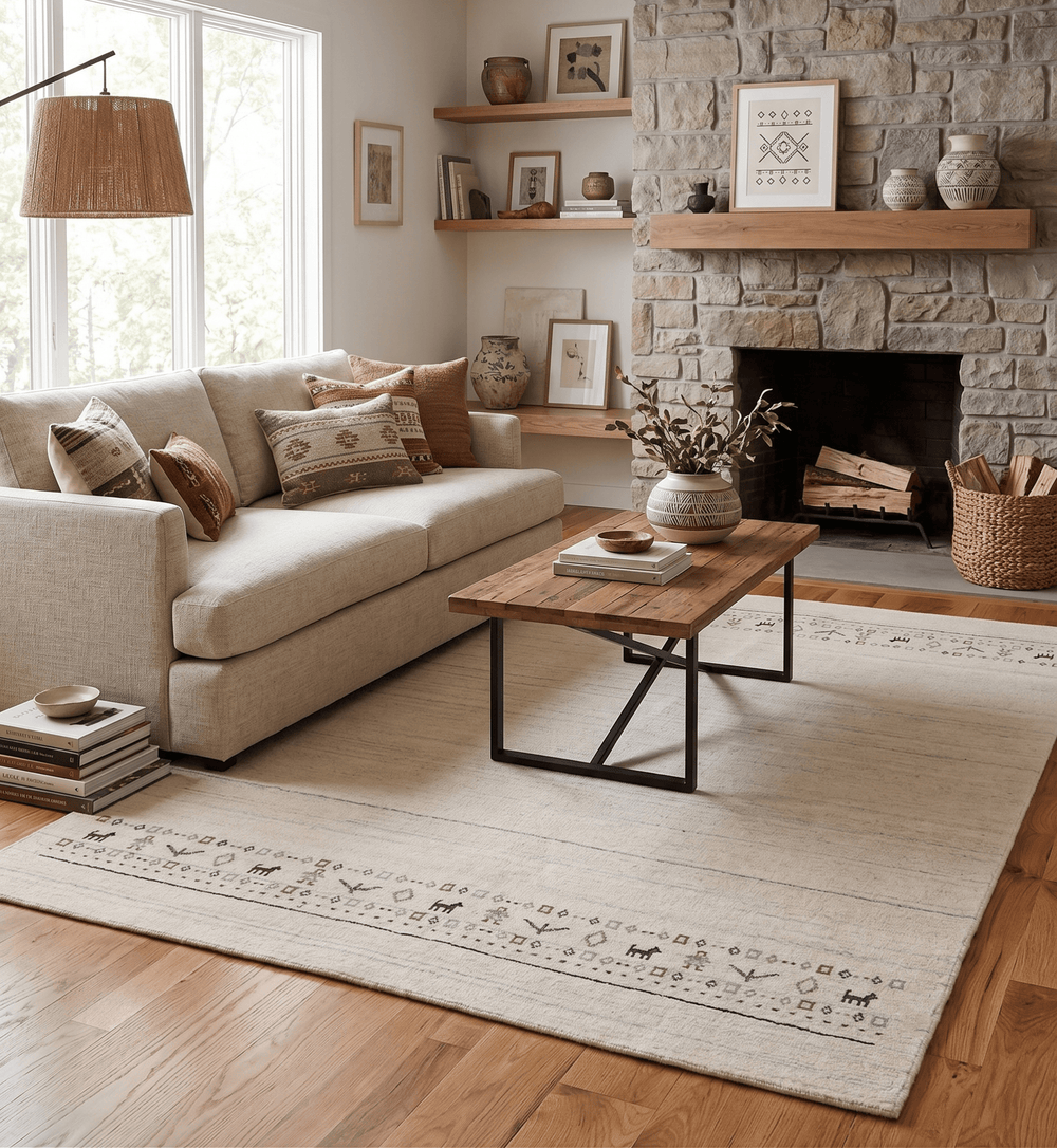 Beige Contemporary Pattern Hand Loomed Wool Area Rug - The Rug Decor