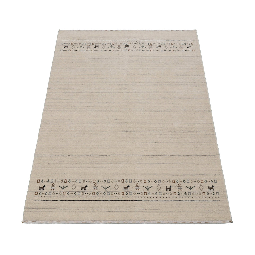 Beige Contemporary Pattern Hand Loomed Wool Area Rug - The Rug Decor