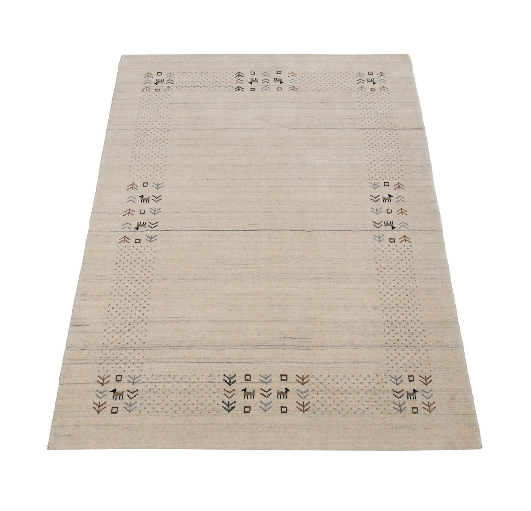 Beige Contemporary Solid Border Design Hand Loomed Wool Area Rug - The Rug Decor