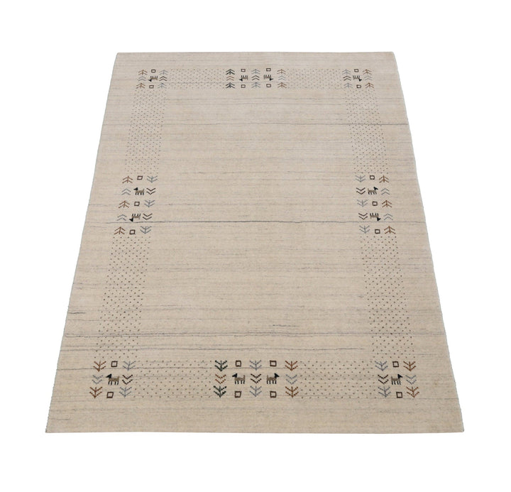 Beige Contemporary Solid Border Design Hand Loomed Wool Area Rug - The Rug Decor