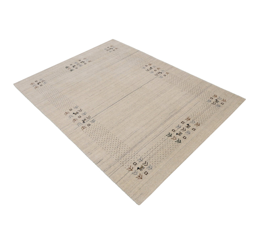 Beige Contemporary Solid Border Design Hand Loomed Wool Area Rug - The Rug Decor