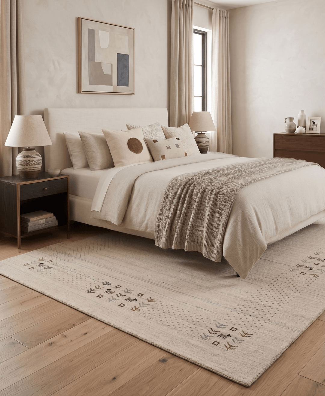 Beige Contemporary Solid Border Design Hand Loomed Wool Area Rug - The Rug Decor