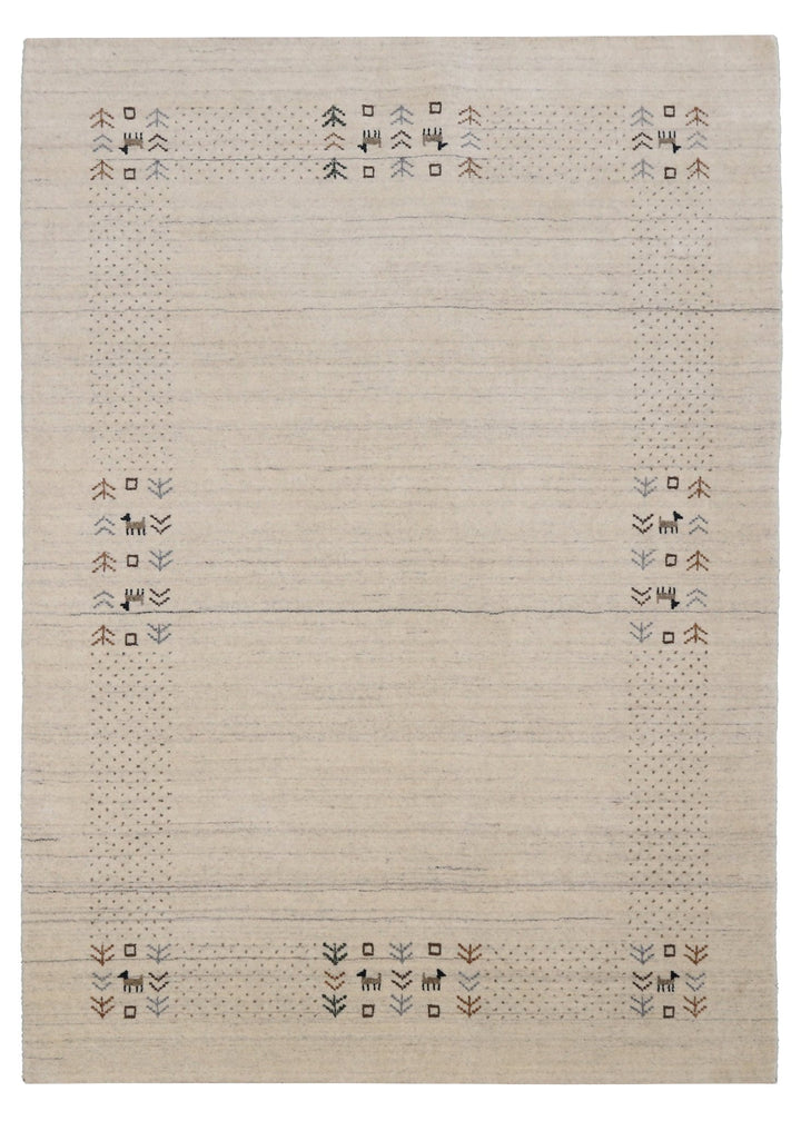 Beige Contemporary Solid Border Design Hand Loomed Wool Area Rug - The Rug Decor