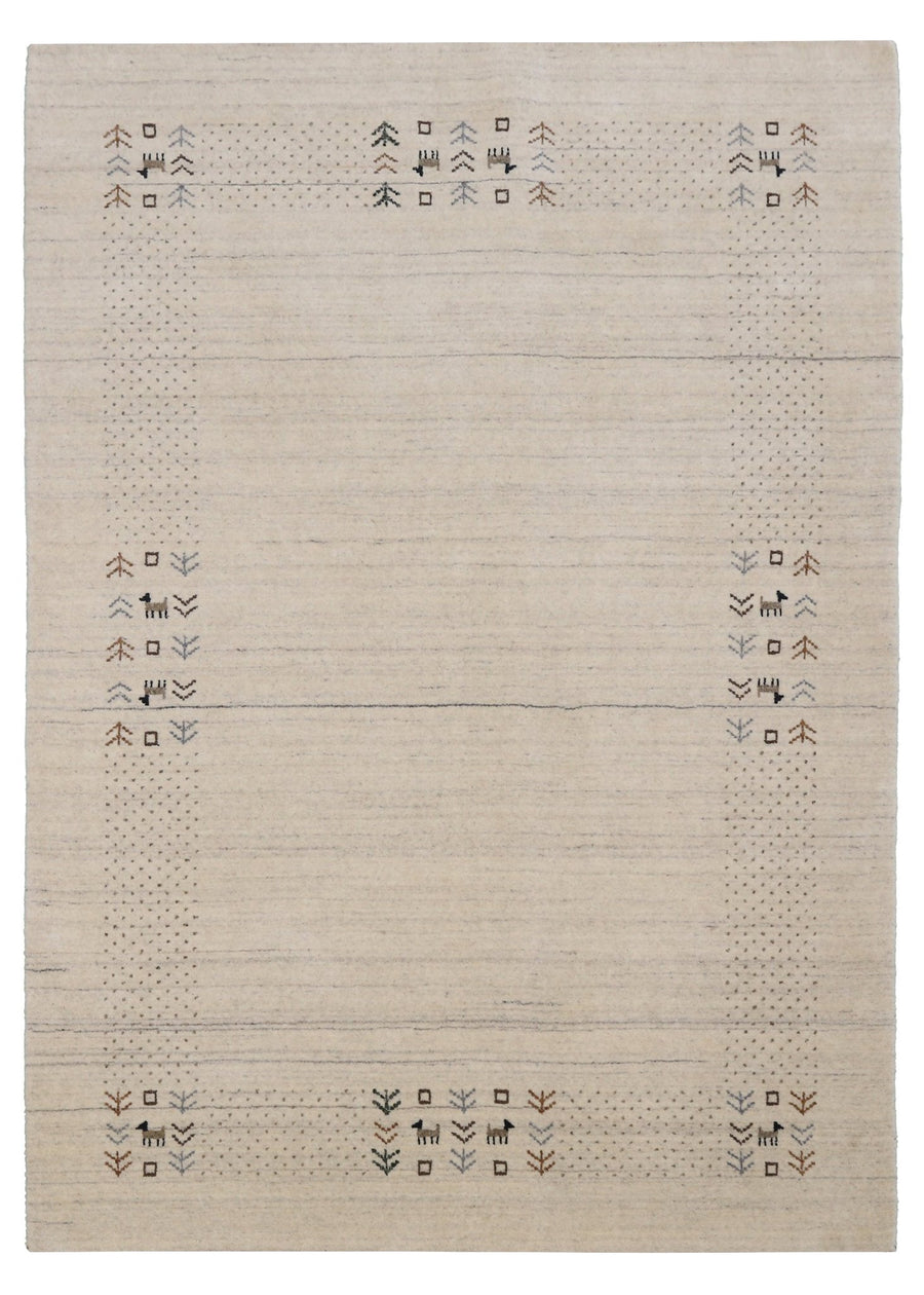 Beige Contemporary Solid Border Design Hand Loomed Wool Area Rug - The Rug Decor