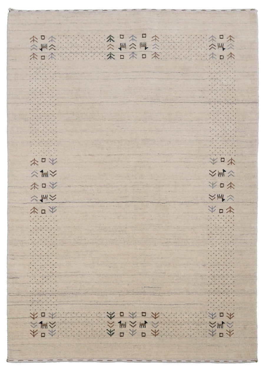 Beige Contemporary Solid Border Design Hand Loomed Wool Area Rug - The Rug Decor