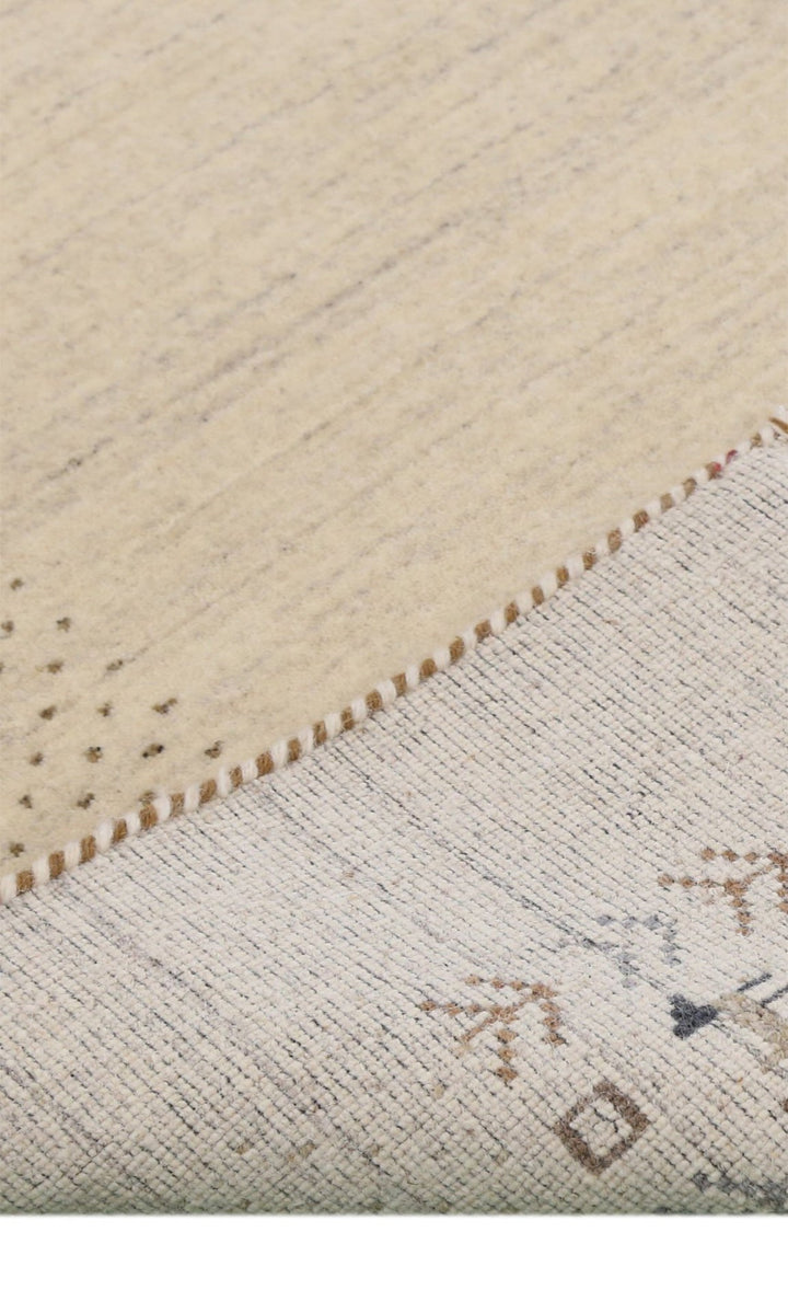 Beige Contemporary Solid Border Design Hand Loomed Wool Area Rug - The Rug Decor